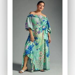 Anthropologie Formal Off-The-Shoulder Printed Dress